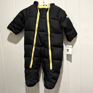 NWT DKNY $85 Zip Up Black Yellow Hooded Puffer Snowsuit NEW